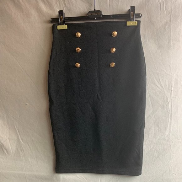 Black Gold Double Button Pencil Skirt - Picture 7 of 8